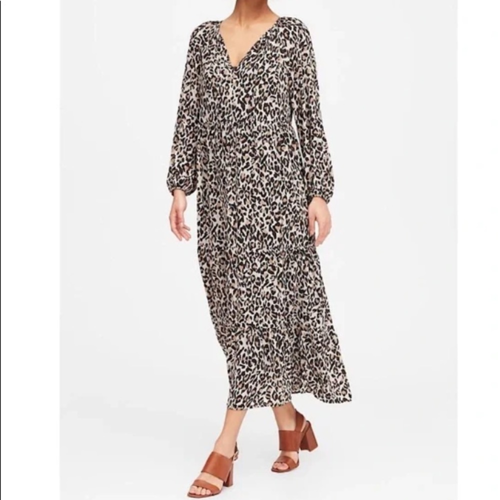 Banana Republic Leopard Tiered Boho Maxi Dress